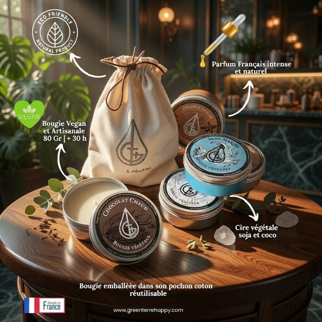 Bougies végétal 100 % vegan, parfum naturel sans substance toxique