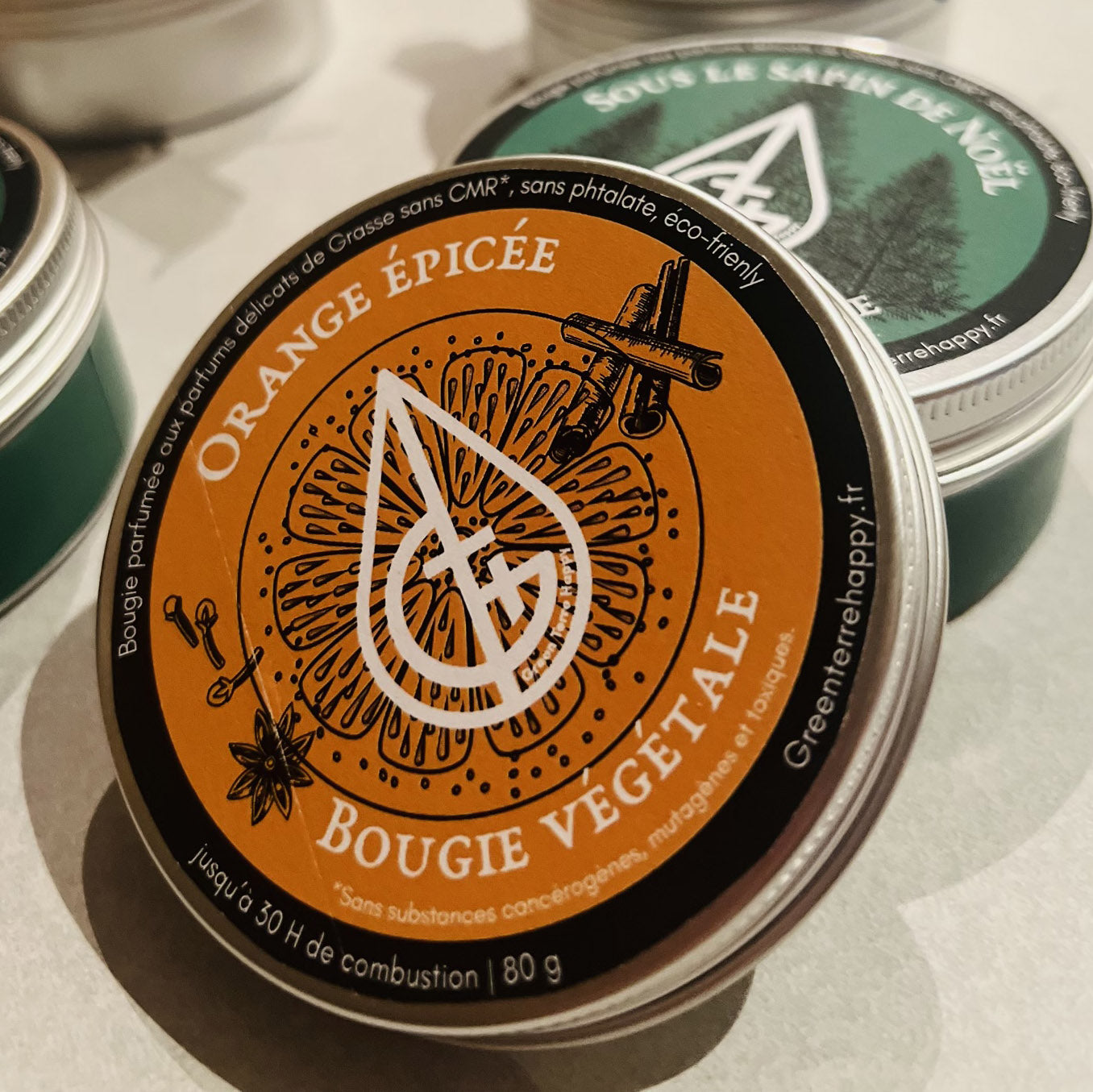 Bougie parfumée Orange épicée non toxique, bougie vegan naturelle artisanale