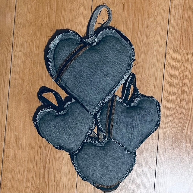 Cœurs porte-clés et décoration en Jeans Recyclés
