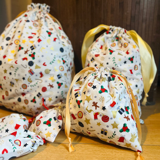 Geschenkverpackung aus doppellagigem Baumwollgazestoff, Zero Waste, wiederverwendbare Beutel