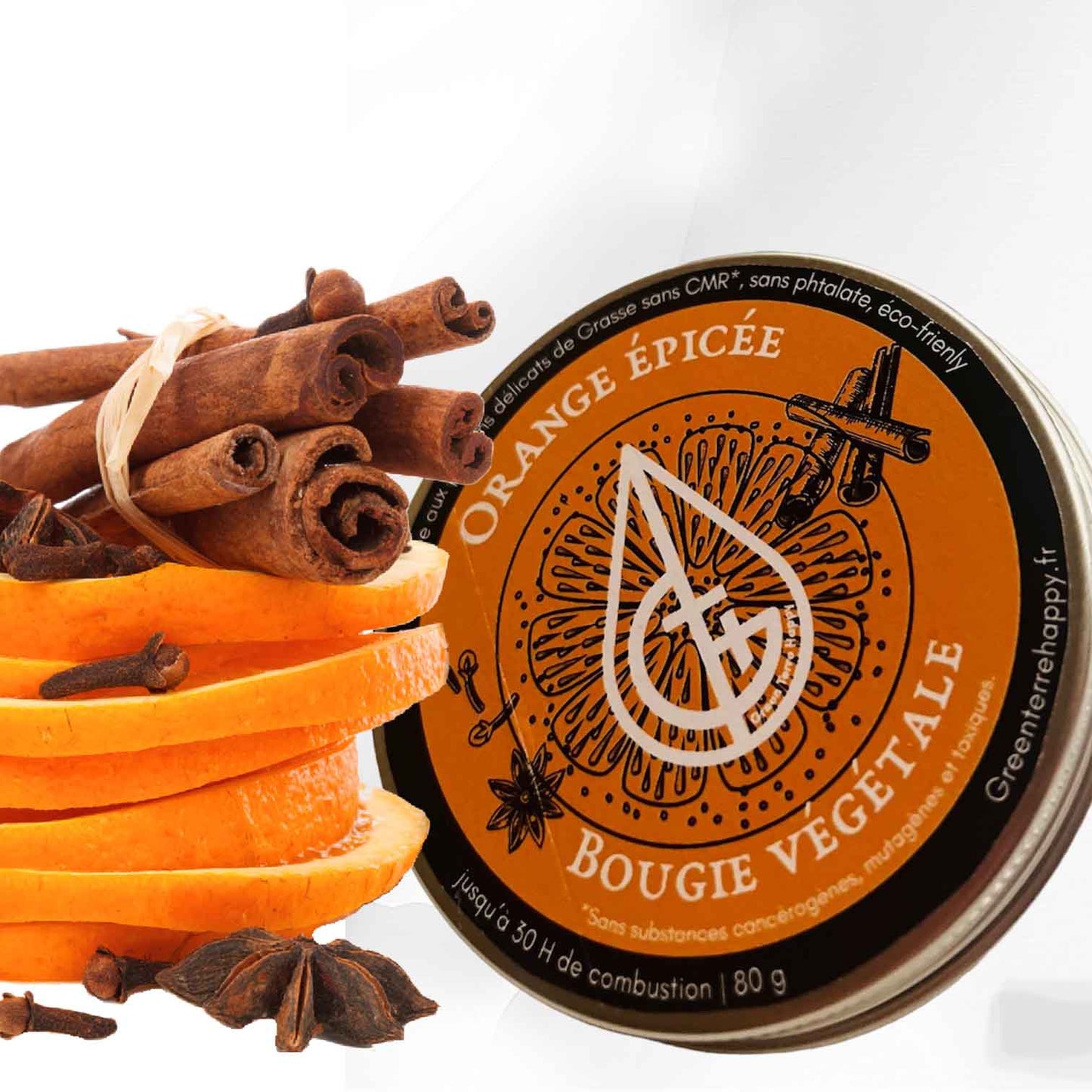 Bougie parfumée Orange épicée non toxique, bougie vegan naturelle artisanale