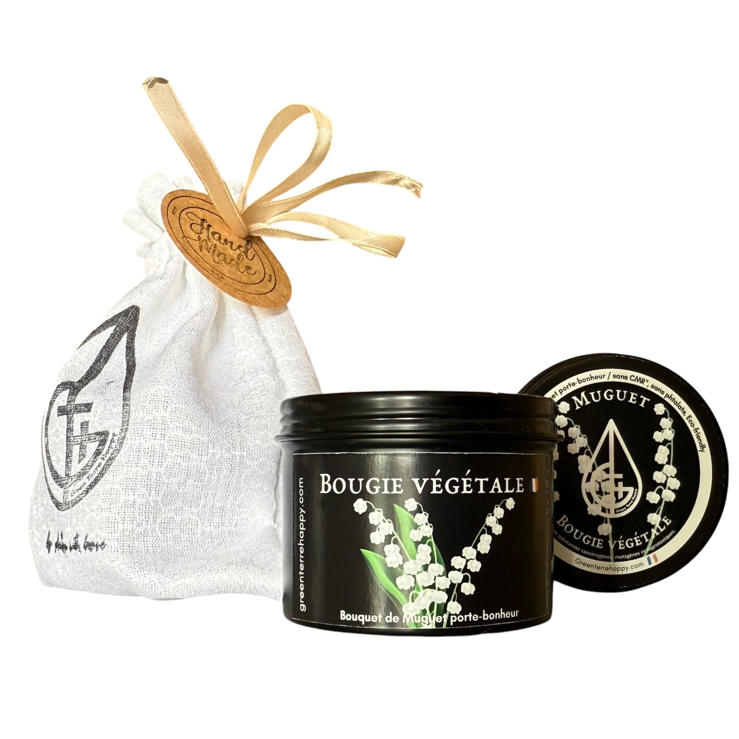 Bougie parfumée Muguet porte bonheur, fait main, naturelle et Bio, bougie vegan artisanale
