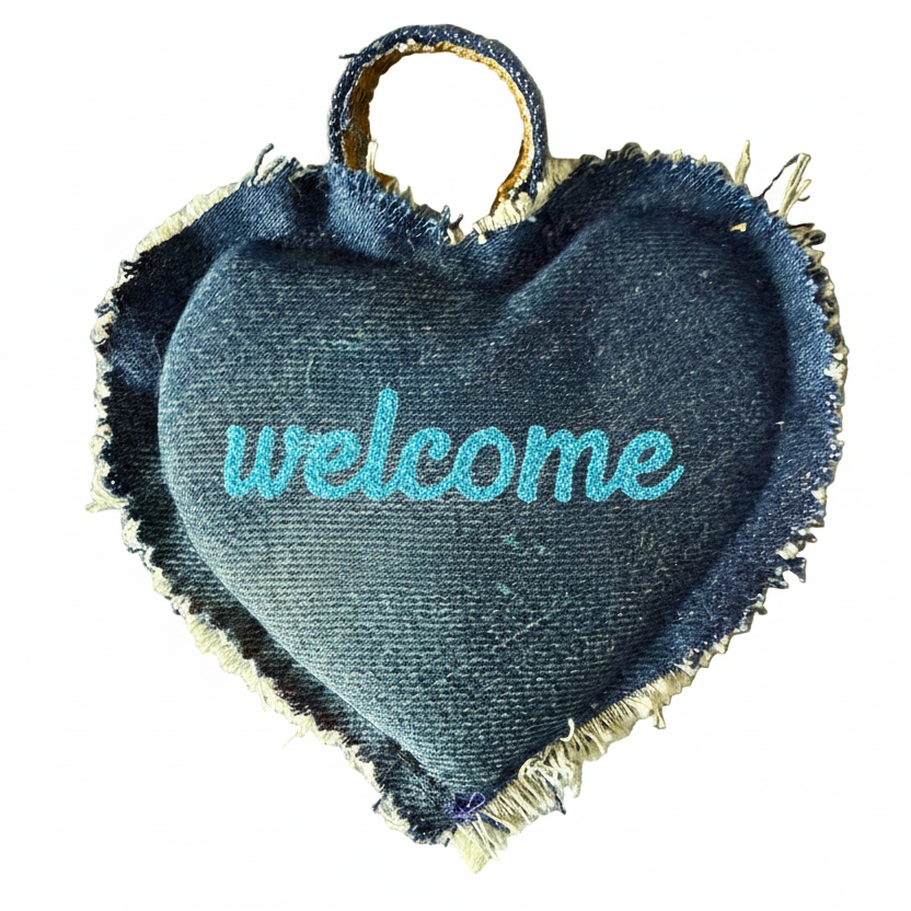 Cœurs porte-clés et décoration en Jeans Recyclés