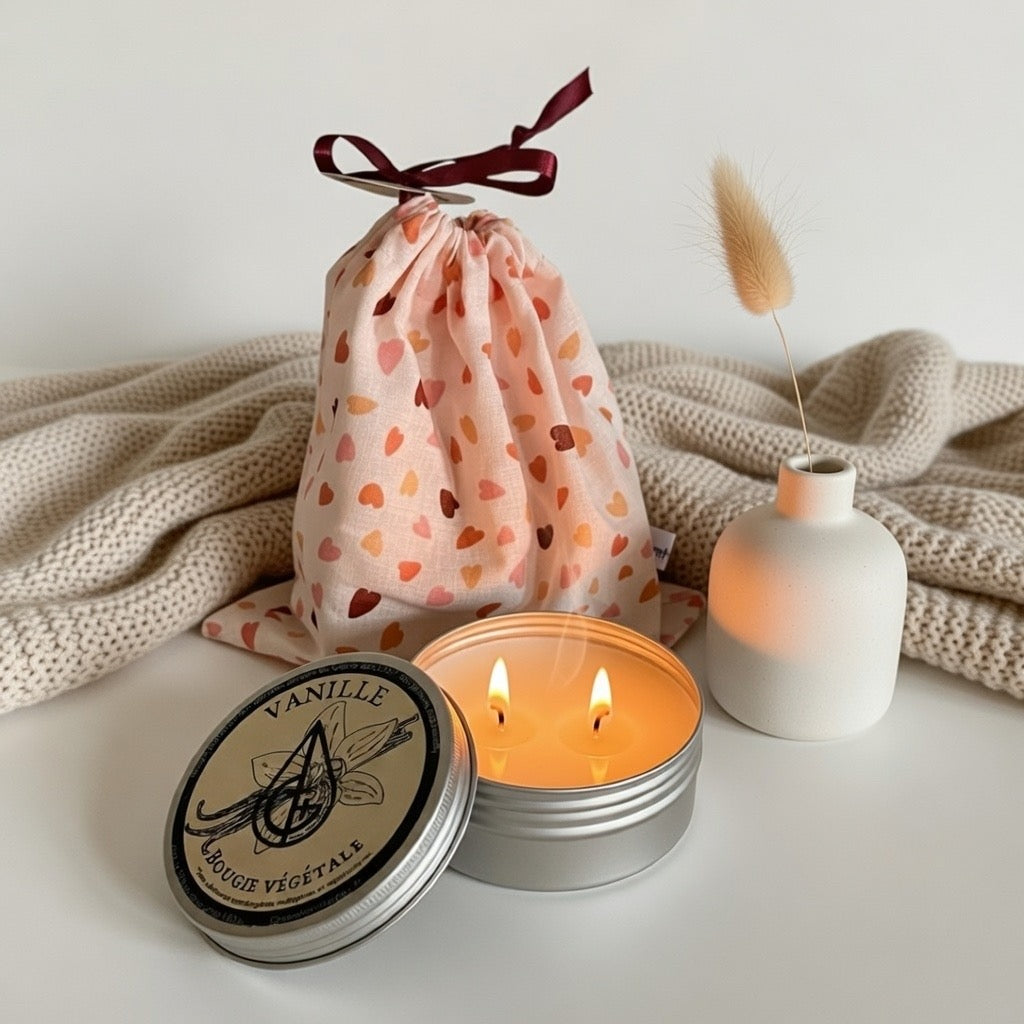 Bougie Vanille des îles longue durée fait en France, bougie vegan artisanale