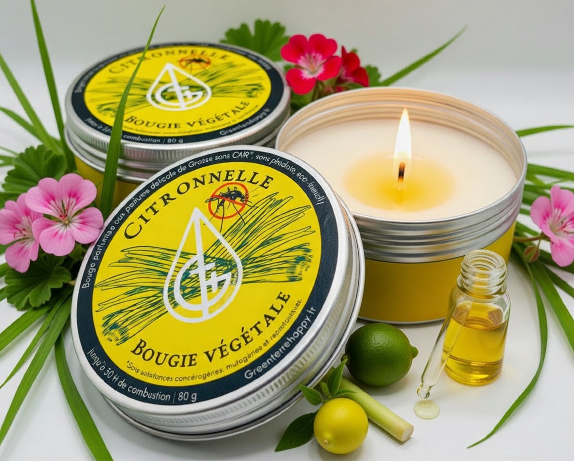 Bougies a la citronnelle ani moustique naturel artisanal et végétal sans substances nocives