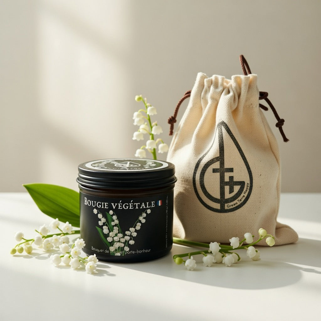 Bougie offerte avec son pochon en coton cadeau, bougie artisanale française 