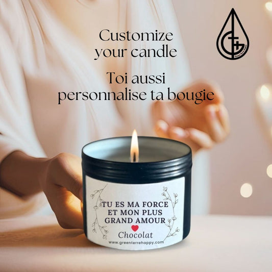 Bougie végétale, artisanale, parfum, personnalisable, message personnel idée cadeau personnalisable