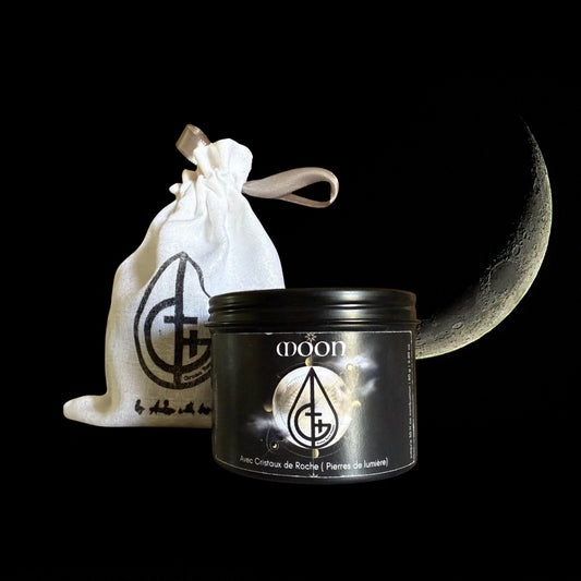 Bougie, pleine lune, au cristaux de roche  bougie artisanale sans parfum 