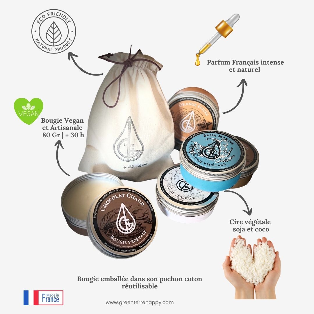 Bougies végétal 100 % végan, parfum naturel sans substance toxique