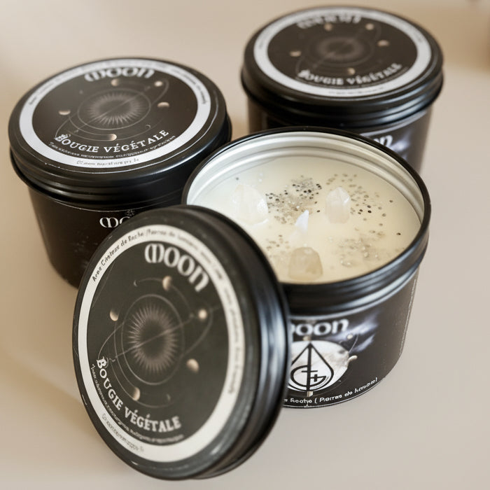 Bougie non parfumé, pierre semi précieuse, cristal de roche