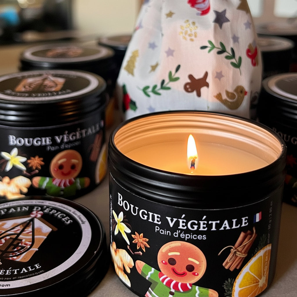 Bougie parfumée pain d’épices bougie, artisanale, parfum naturel pochon, cadeau offert cadeau de Noël