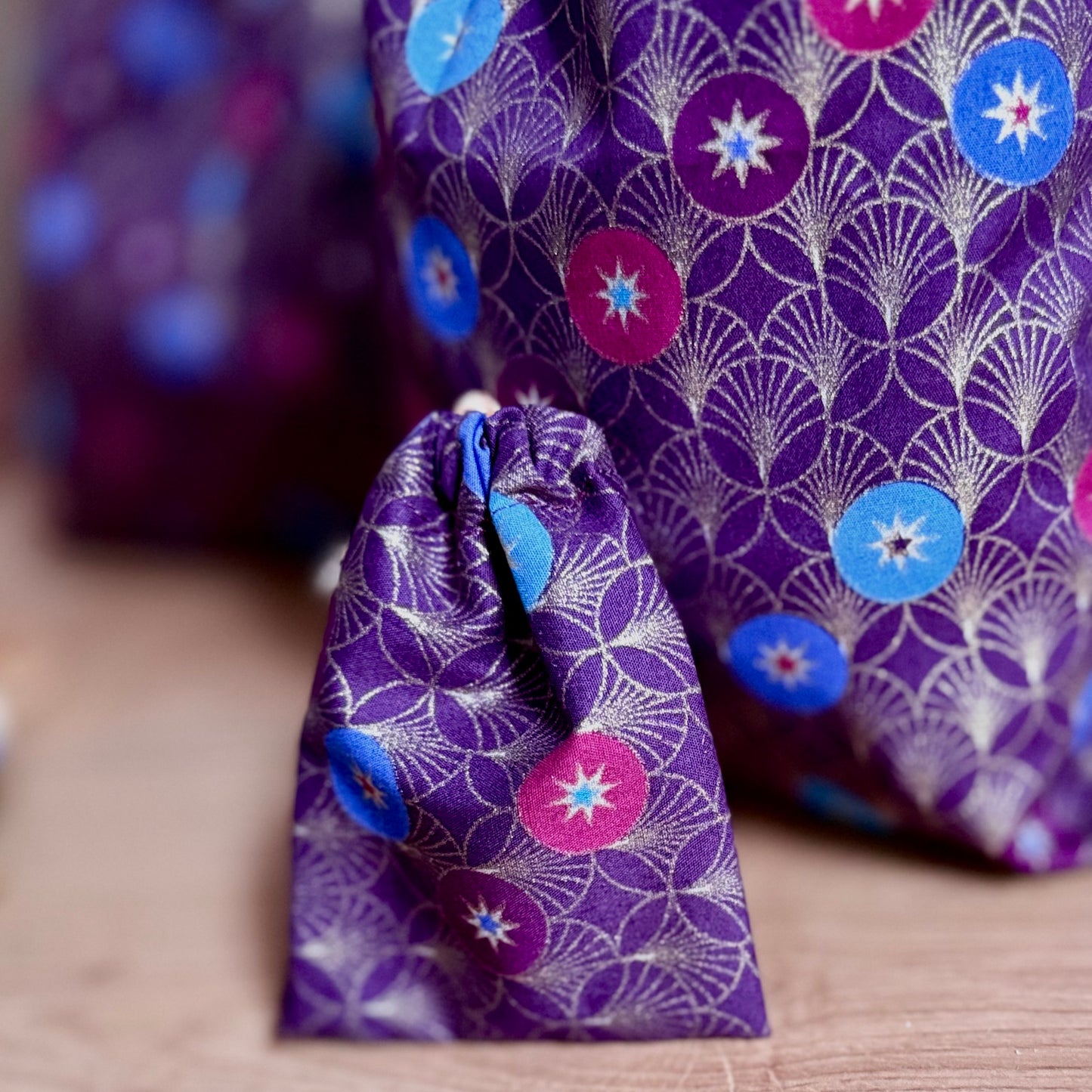 Sac emballage cadeaux en tissus coton imprime Noel, zero dechet, Furoshiki pochons sac reutilisable