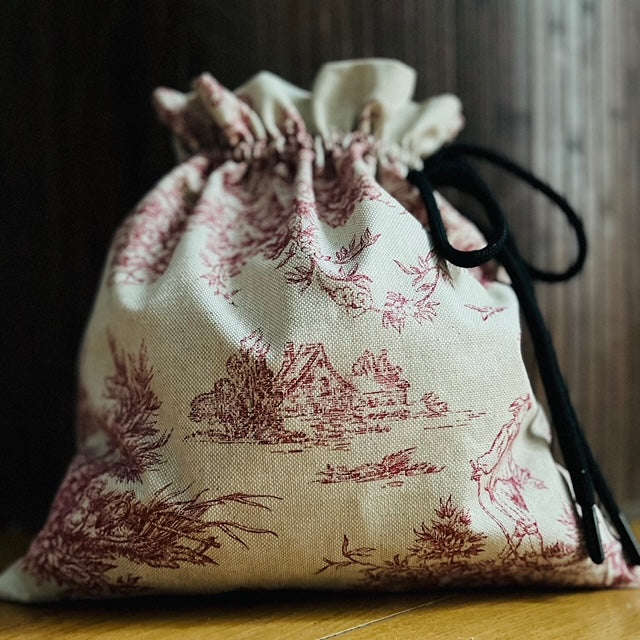 Wasserdichte Beuteltasche aus französischem Jouy-Canvas 28 x 24 cm