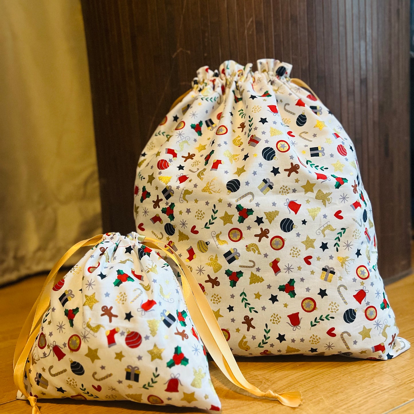 Geschenkverpackung aus doppellagigem Baumwollgazestoff, Zero Waste, wiederverwendbare Beutel