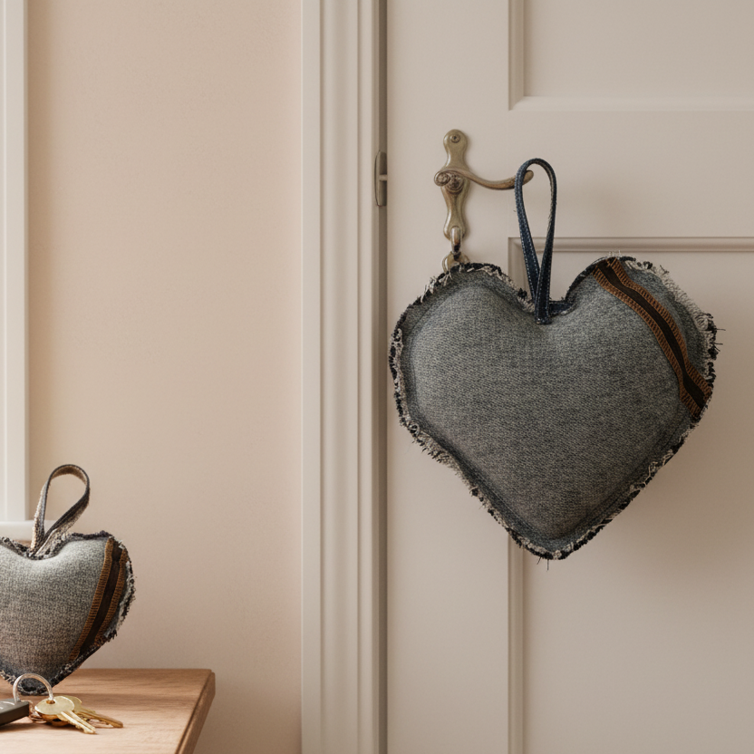 Cœur décoratif en jean recyclé à offrir pour décorer 