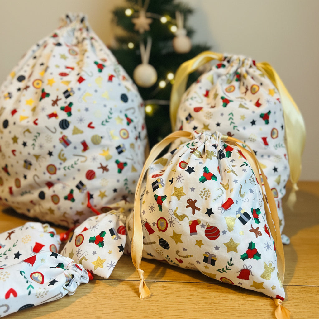 Idée cadeau en emballant vos cadeaux dans ces sac en tissu faites deux cadeaux en un
