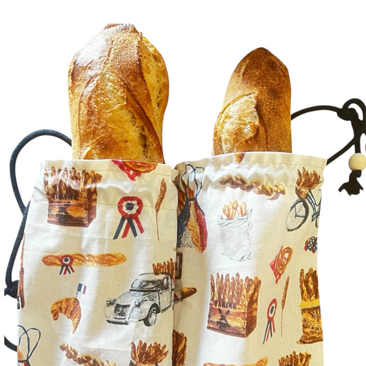 Garde votre pain au sec, baguette, sac pain fait artisanal. Garde le pain plus longtemps.