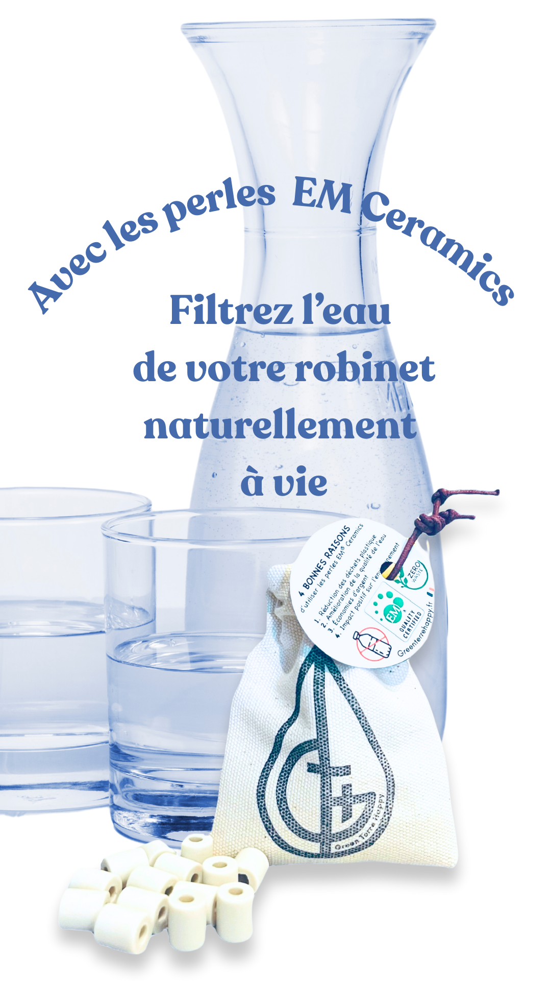 petites perles en céramique pour filtrer l'eau du robinet naturellement et a vie filtre réutilisable en illimité 