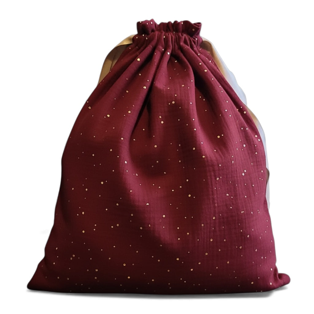 Emballage cadeaux en tissus coton double gaze, zero dechet, pochons sac reutilisable