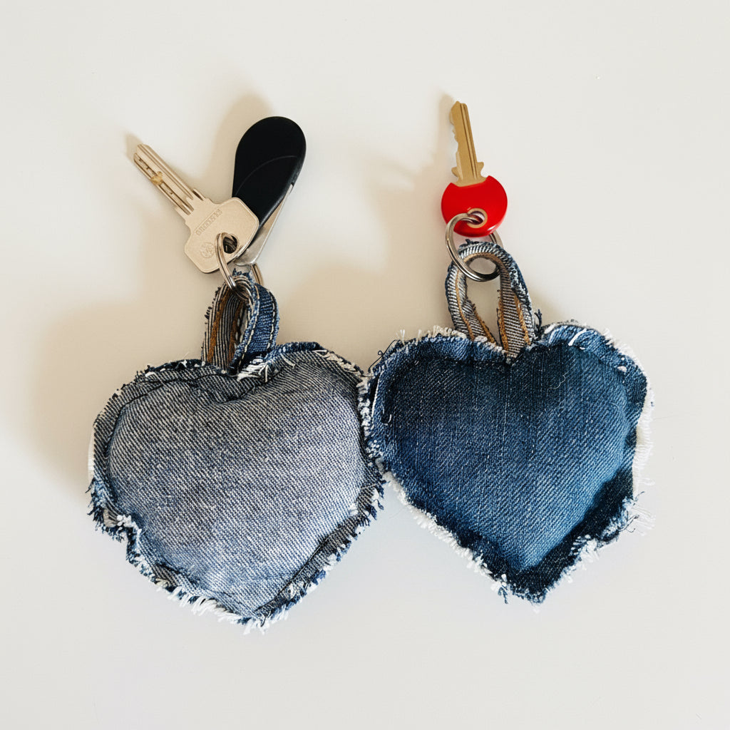 Cœurs porte-clés et décoration en Jeans Recyclés
