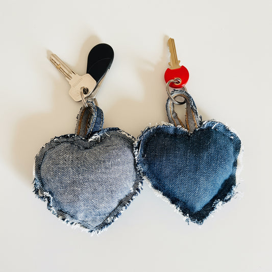 Cœurs porte-clés et décoration en Jeans Recyclés